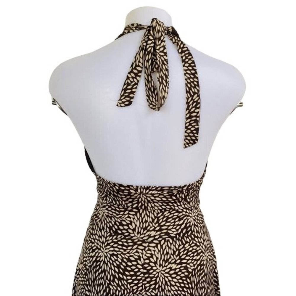 Forever 21 Halter Brown tan Floral V Neck Stretch USA Dress Size M - Picture 9 of 10